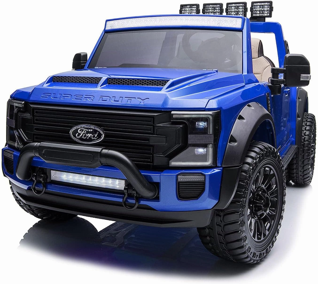 Moderno Kids Ford F450 2 Seater 24V Power Children Ride-On Car Truck with R/C Parental Remote Control   EVA Foam Rubber Wheels   Leather Seat   Bluetooth MP3 FM Radio Music Player   LED Light