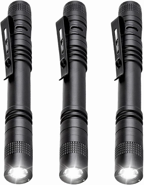 MODOAO Mini Pen Flashlights, LED Pen Light and 3 Pack Pocket Flashlight with Clip for Inspection, Two AAA Batteries (Not Included), Emergency Small LED Light (3 Pcs)