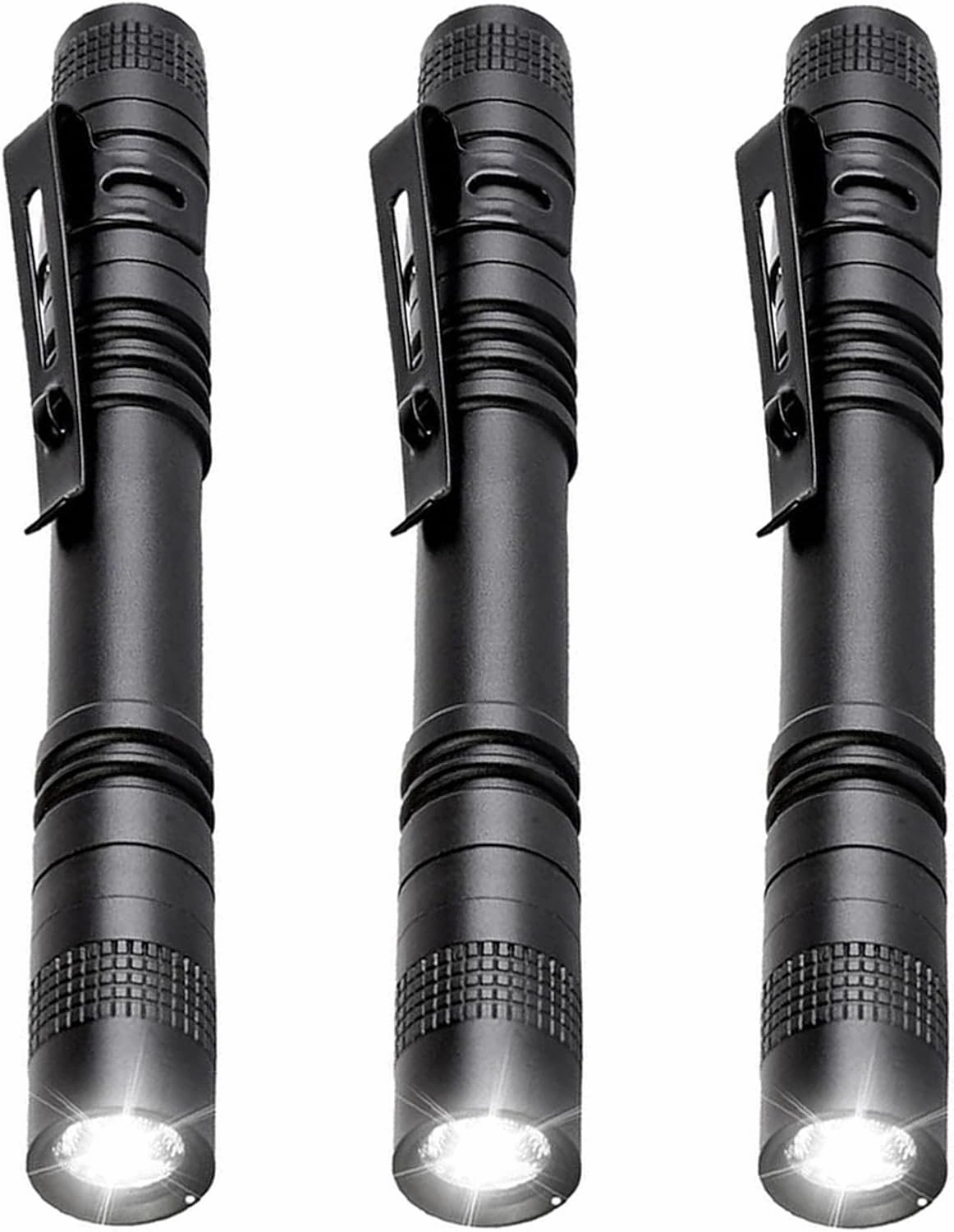 MODOAO Mini Pen Flashlights, LED Pen Light and 3 Pack Pocket Flashlight with Clip for Inspection, Two AAA Batteries (Not Included), Emergency Small LED Light (3 Pcs)