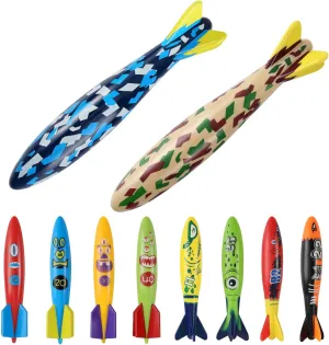 MoKo 2pc Large & 8pc Small Pool Diving Toys, Underwater Rocket Spins & Glides Up to 30 Ft Like Underwater Football for Under Water Passing Games Underwater Glider for Pool Bath Boys Girls Kids Adults