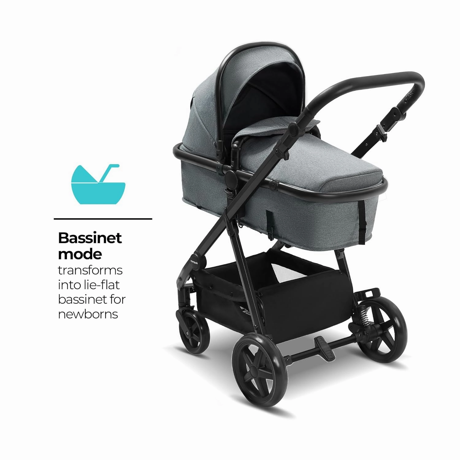 Mompush Meteor2 Baby Stroller 2-in-1 with Bassinet Mode, Compatible with Infant Car Seat Adapter Included, Full-Size Bassinet Strollers for Family Outings