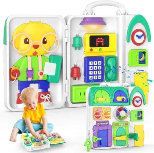 Montessori Toys for 1-2 Year Old Boy Girl, Bilingual Busy Board for Toddlers 1-3, Educational Toddlers Toys for Ages 0-2, Birthday Gifts for 1  Year Old, Developmental Baby Toy 12-18 Month