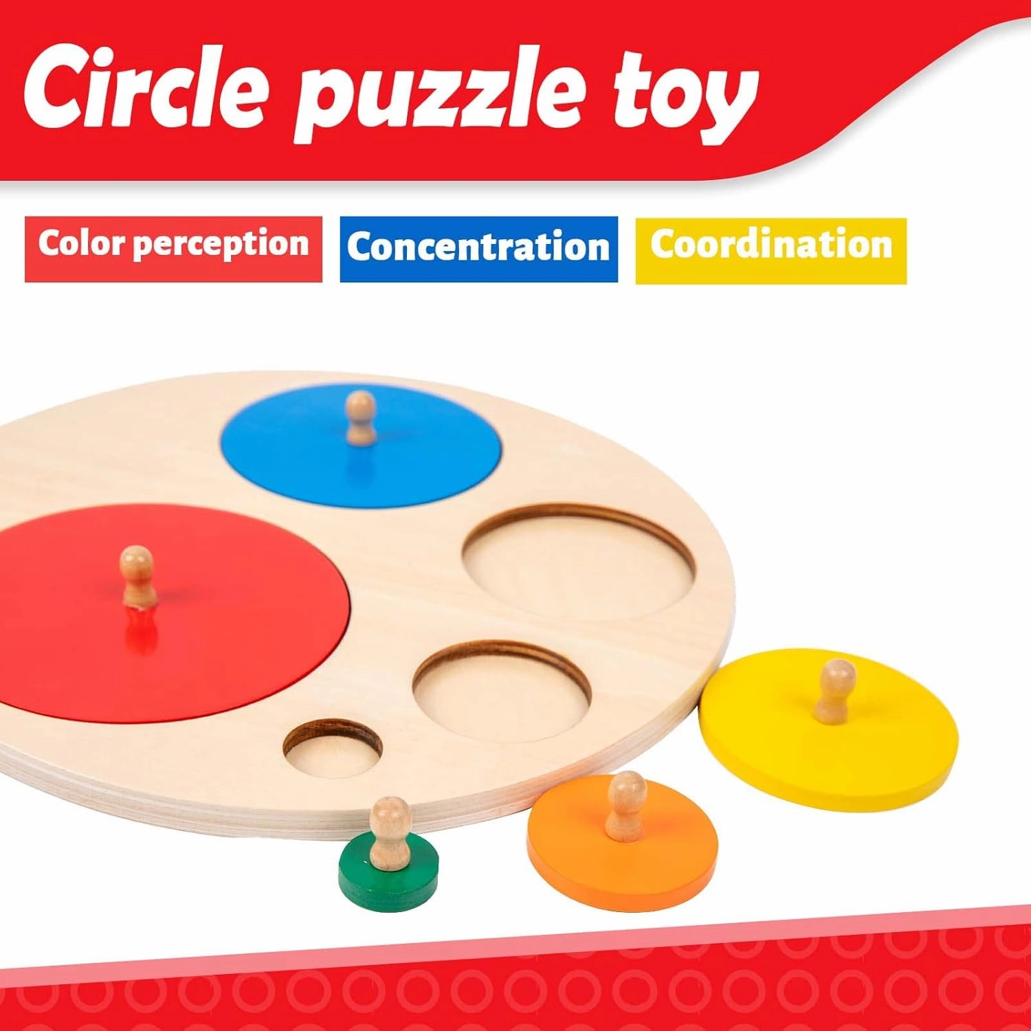 Montessori Toys for 3  Years Old-Shape Puzzle Board,Wooden Peg Circle Puzzle,Jumbo Knob Puzzles for Baby Games Shape Sorter First Baby Puzzle for Toddler Gift for Boys Girls(Multiple Circle Puzzles)