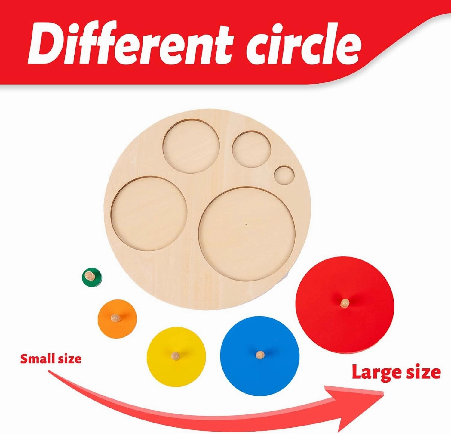 Montessori Toys for 3  Years Old-Shape Puzzle Board,Wooden Peg Circle Puzzle,Jumbo Knob Puzzles for Baby Games Shape Sorter First Baby Puzzle for Toddler Gift for Boys Girls(Multiple Circle Puzzles)