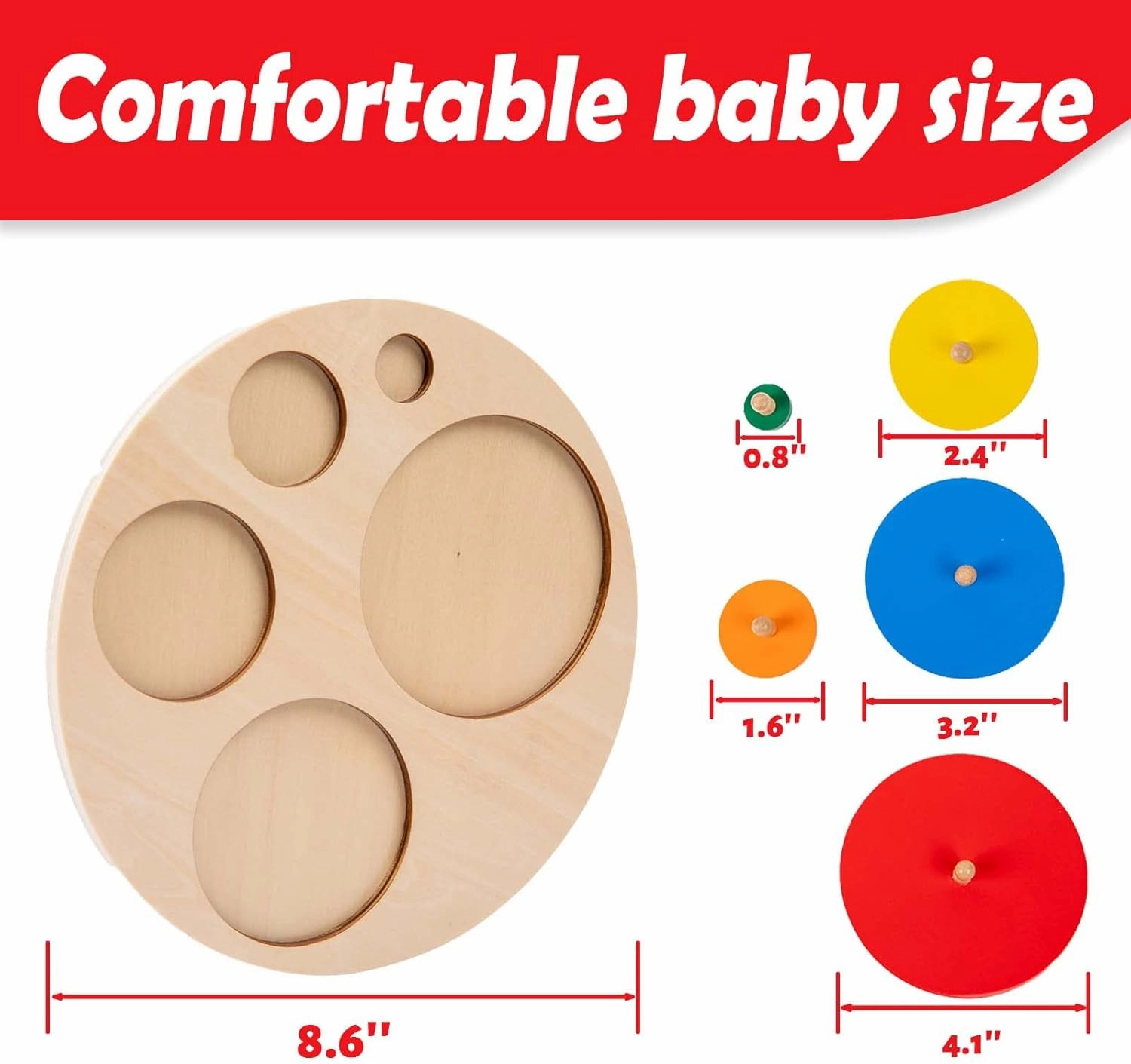 Montessori Toys for 3  Years Old-Shape Puzzle Board,Wooden Peg Circle Puzzle,Jumbo Knob Puzzles for Baby Games Shape Sorter First Baby Puzzle for Toddler Gift for Boys Girls(Multiple Circle Puzzles)