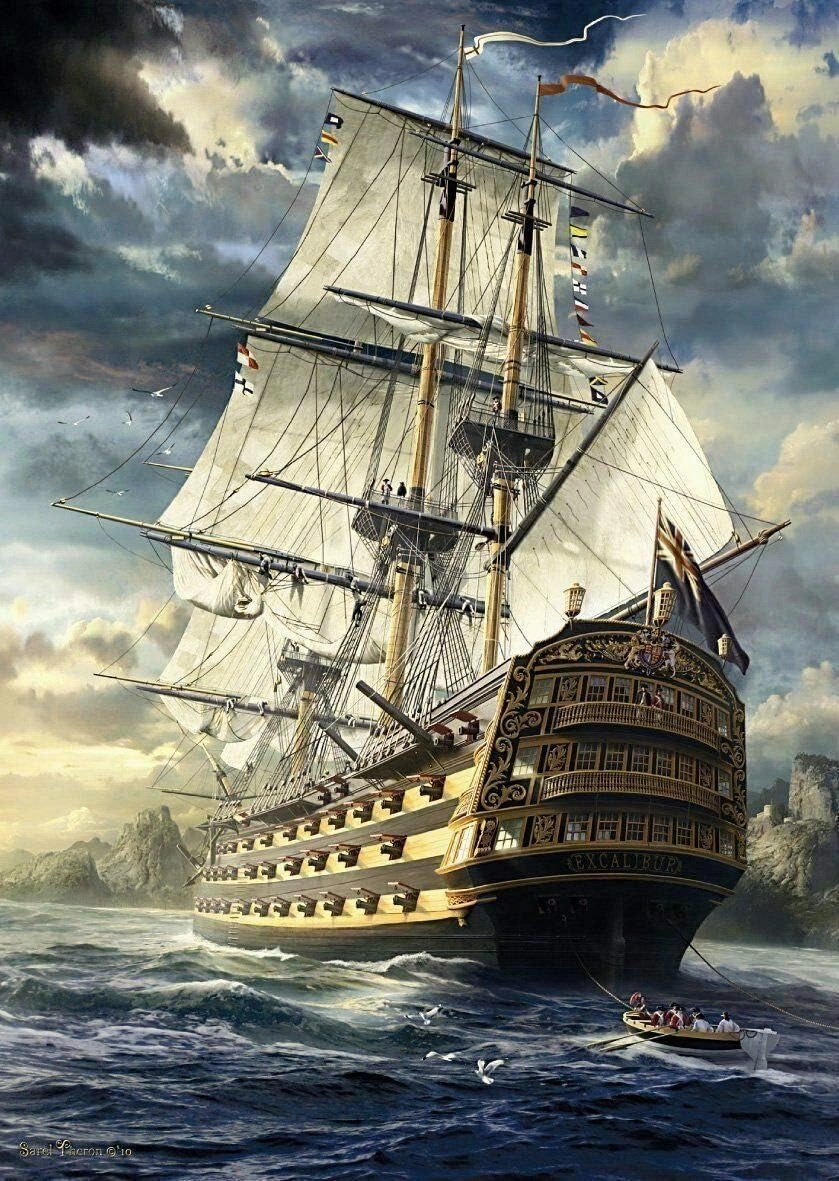 Moruska Sailing Ship Puzzles for Adults 1000 Piece Wooden Jigsaw Puzzle Difficult and Cool- The Age of Navigation- 1000 Pieces Fantasy Puzzles