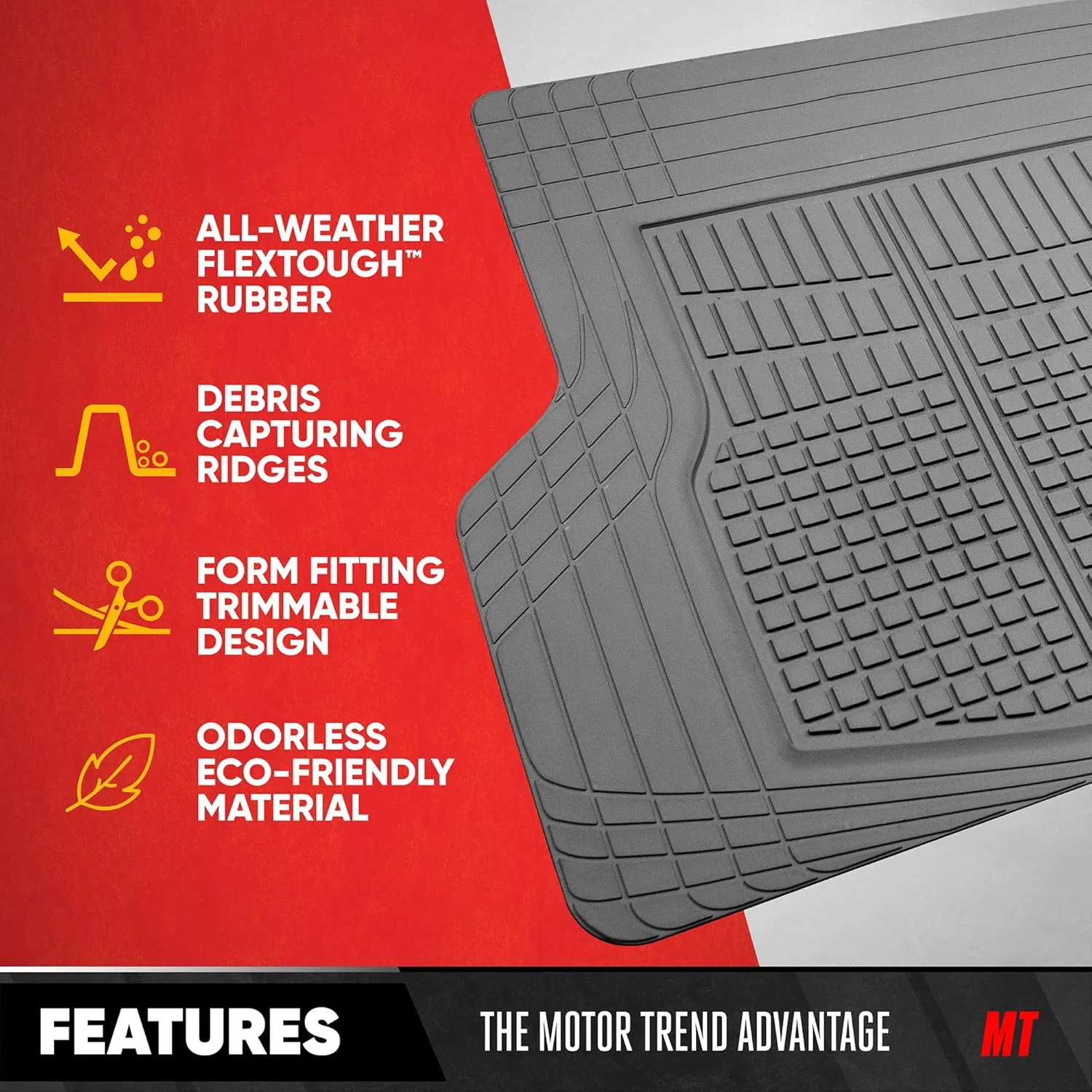 Motor Trend FlexTough Advanced Gray Rubber Car Floor Mats with Cargo Liner Full Set - Front & Rear Combo Trim to Fit Floor Mats for Cars Van SUV, All Weather Automotive Floor Liners