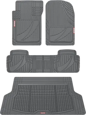 Motor Trend FlexTough Advanced Gray Rubber Car Floor Mats with Cargo Liner Full Set - Front & Rear Combo Trim to Fit Floor Mats for Cars Van SUV, All Weather Automotive Floor Liners