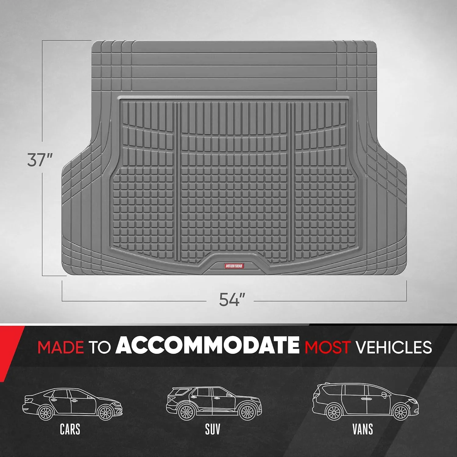 Motor Trend FlexTough Advanced Gray Rubber Car Floor Mats with Cargo Liner Full Set - Front & Rear Combo Trim to Fit Floor Mats for Cars Van SUV, All Weather Automotive Floor Liners