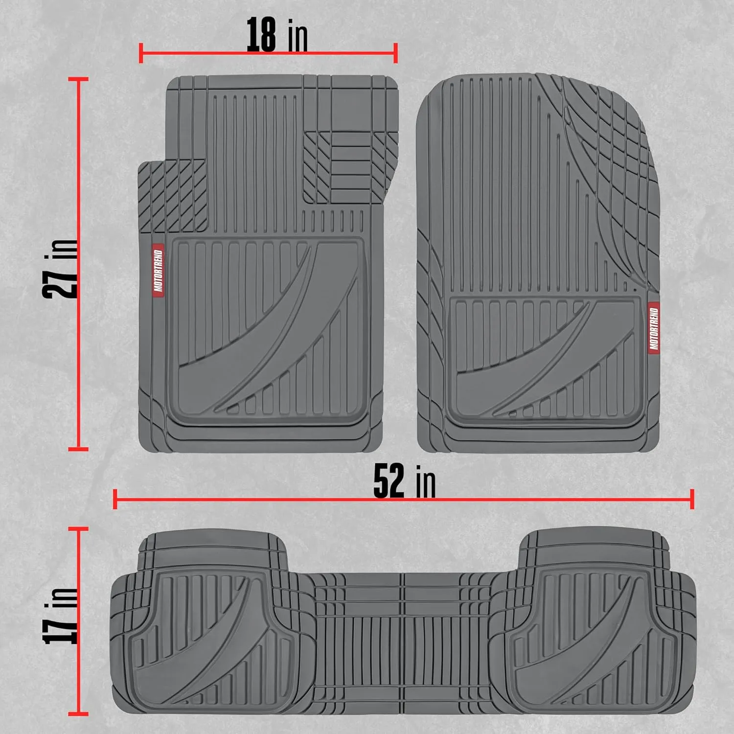 Motor Trend FlexTough Advanced Gray Rubber Car Floor Mats with Cargo Liner Full Set - Front & Rear Combo Trim to Fit Floor Mats for Cars Van SUV, All Weather Automotive Floor Liners