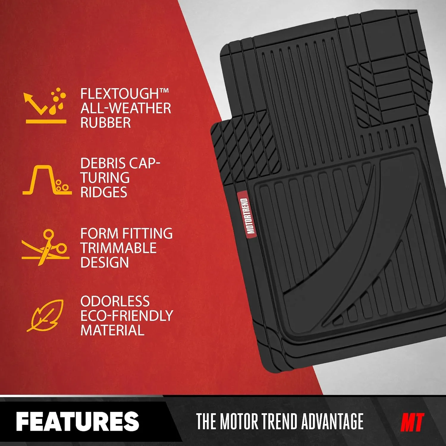 Motor Trend FlexTough Advanced Heavy Duty Black Rubber Car Floor Mats & Cargo Liner for SUV & Car Full Set - Universal Trim to Fit All Weather Automotive Floor Mats & Cargo Liners for SUV, Car, & Van