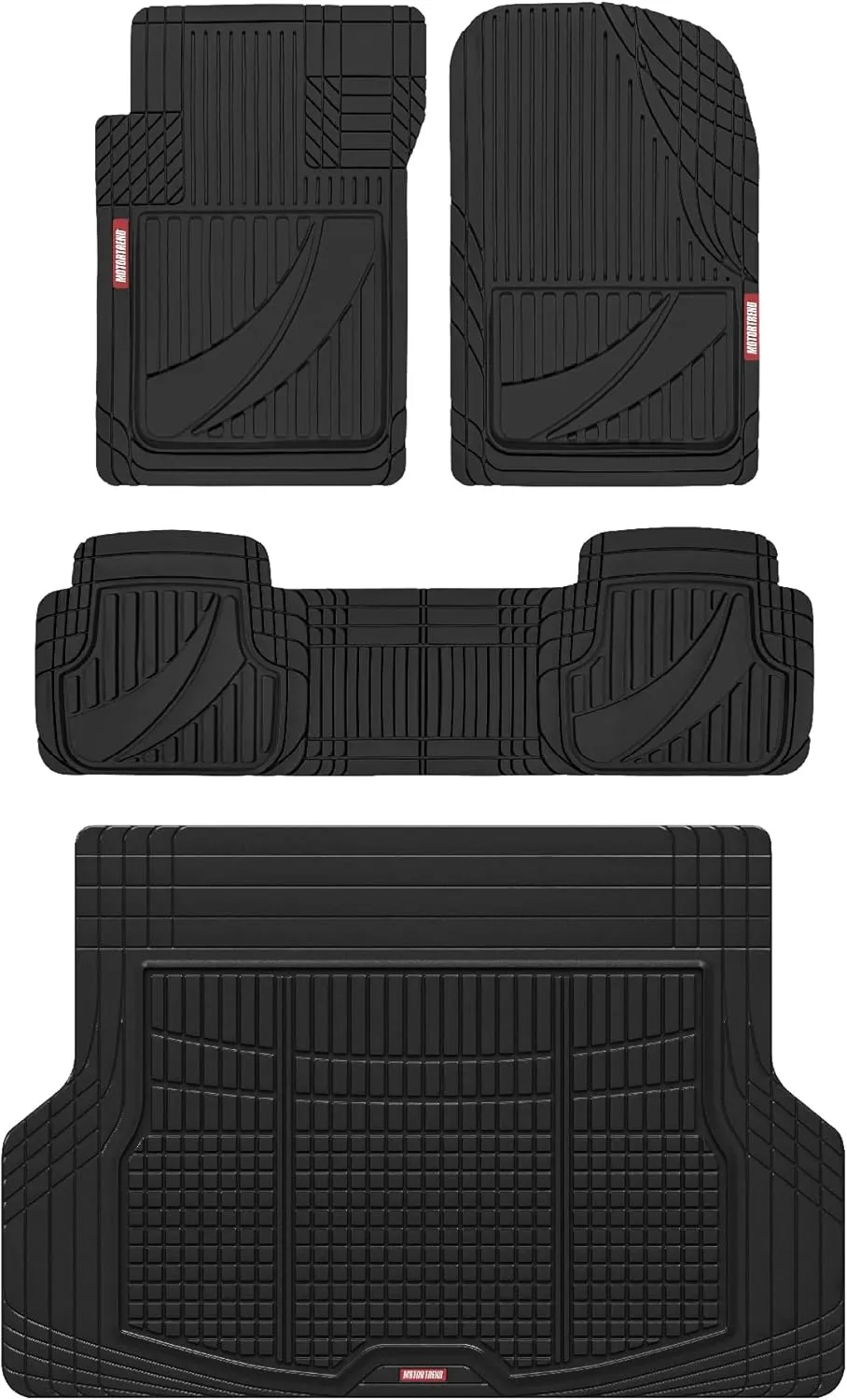 Motor Trend FlexTough Advanced Heavy Duty Black Rubber Car Floor Mats & Cargo Liner for SUV & Car Full Set - Universal Trim to Fit All Weather Automotive Floor Mats & Cargo Liners for SUV, Car, & Van