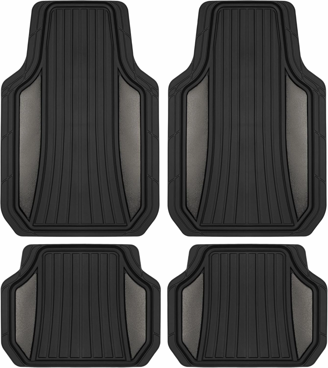 Motor Trend ChromeTech Car Floor Mats Full Set - Durable Rubber Floor Mats for Cars with Two Tone Accent, All Weather Interior Protection for Front and Rear with Non-Slip Backing, Gunmetal Chrome