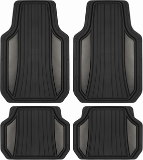 Motor Trend ChromeTech Car Floor Mats Full Set - Durable Rubber Floor Mats for Cars with Two Tone Accent, All Weather Interior Protection for Front and Rear with Non-Slip Backing, Gunmetal Chrome