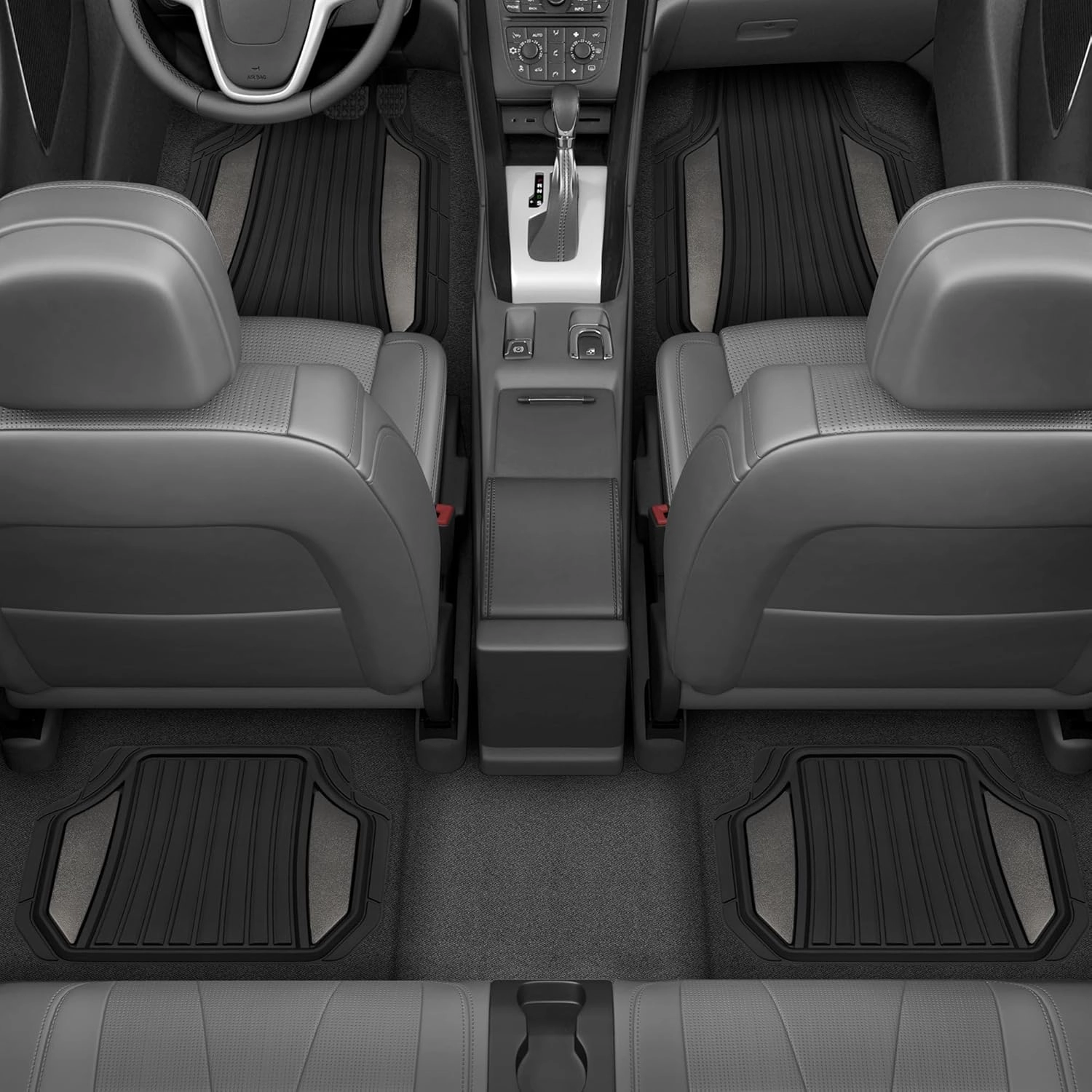Motor Trend ChromeTech Car Floor Mats Full Set - Durable Rubber Floor Mats for Cars with Two Tone Accent, All Weather Interior Protection for Front and Rear with Non-Slip Backing, Gunmetal Chrome