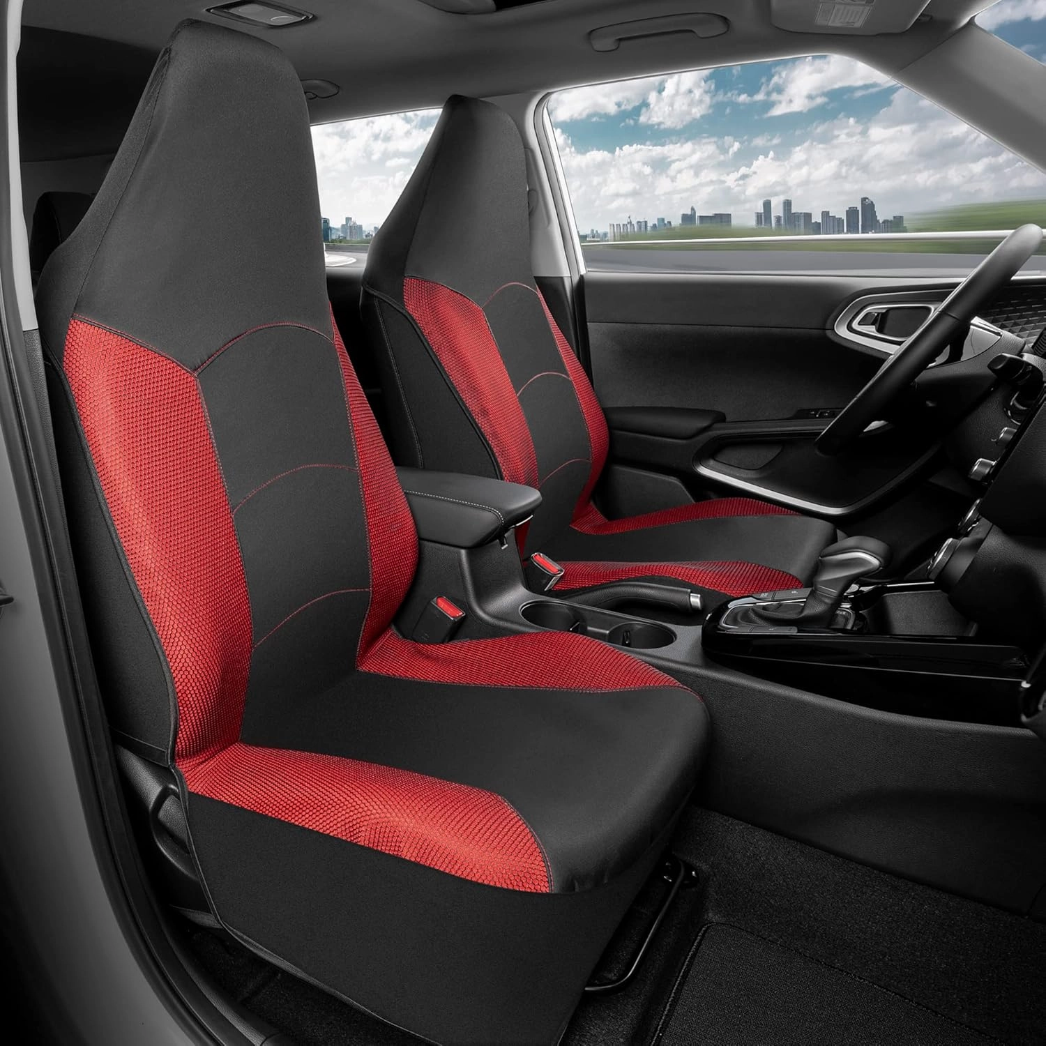 Motor Trend Mesh Red Car Seat Covers for Front Seats - Premium High Back Automotive Seat Covers, Designed for Vehicles with Integrated Fixed Headrests, Interior Seat Covers for Cars Trucks Vans SUVs