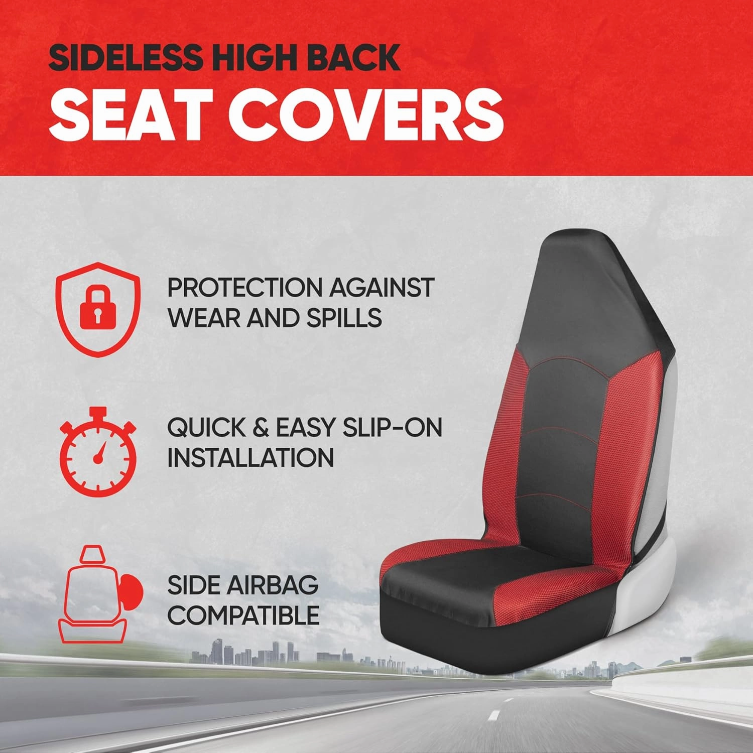 Motor Trend Mesh Red Car Seat Covers for Front Seats - Premium High Back Automotive Seat Covers, Designed for Vehicles with Integrated Fixed Headrests, Interior Seat Covers for Cars Trucks Vans SUVs