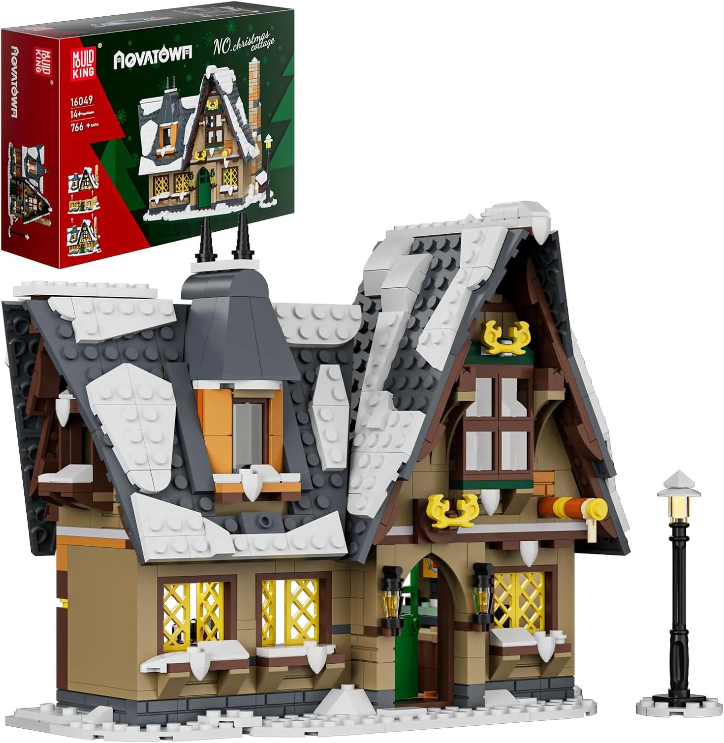 Mould King Christmas Cottage House Alone Building Sets Toy, STEM Project Educational Building Kit Toys, Holiday Presents for Kids 8 9 10 11 12 13 14 Years Old(766 Pieces)