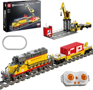 Mould King Remote Control Train Building Set, 1170pcs Diesel Locomotive Train Toy with Loop Track, Crane, Containers Semi Trailer for Assembly, Construction Model Kit for Teens and Adults (Age 14 )