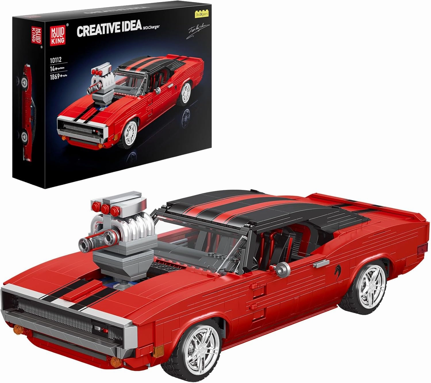 Mould King 1969RT Sports Car Building Block Kits, 10112 Racing Car Model Building Sets, Build and Display Car Set for Adults Boys Kids Aged 14  Collections Enthusiasts, 1869 Pieces