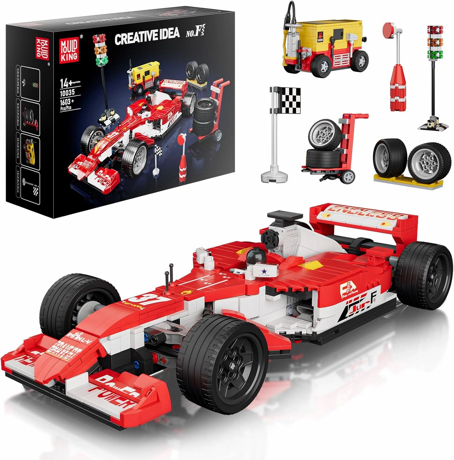 Mould King Formula Car Building Set, 1:12 Scale Formula Model Race Cars, 10035 Car with Spare Tire and Indicator, Blocks Kits for Adults and Boys Kids (1603 Pieces)