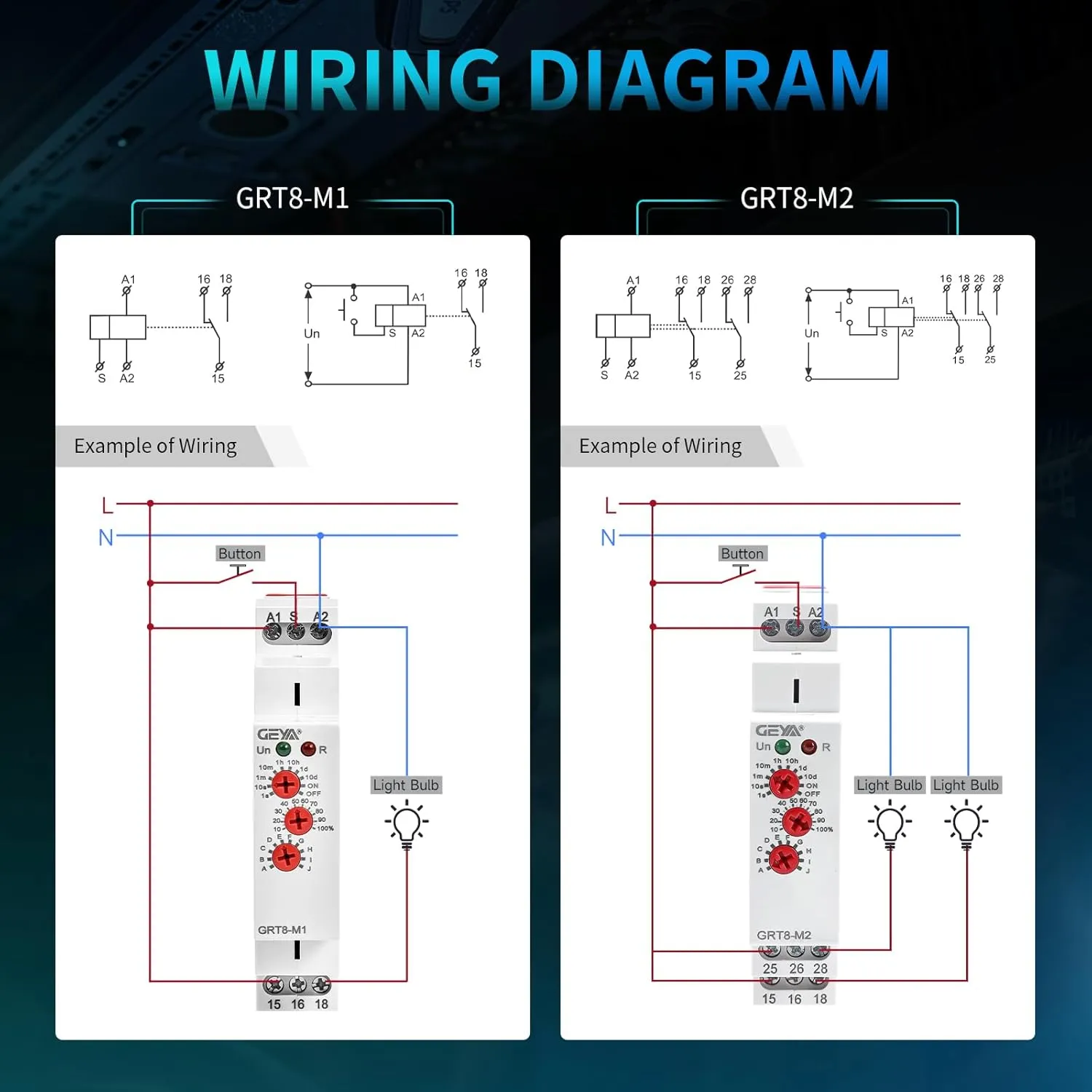 Multifunction Time Relay, IGEYAPA 16A Delay ON Off GRT8 M1 AC DC 12-240V with 10 Relay Timer Control Delay Function Mode DIN Rail Electronic Relays of Wide Time Delay Range for 0.1 Seconds to 10 Days