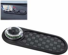 Multifunction Car Anti-Slip Mat, Rotatable Car Anti Slip Mat Phone Holder, Multifunctional Dashboard Mobile Phone Holder with Temporary Parking Numbe, Car Dashboard Accessories (Silver)