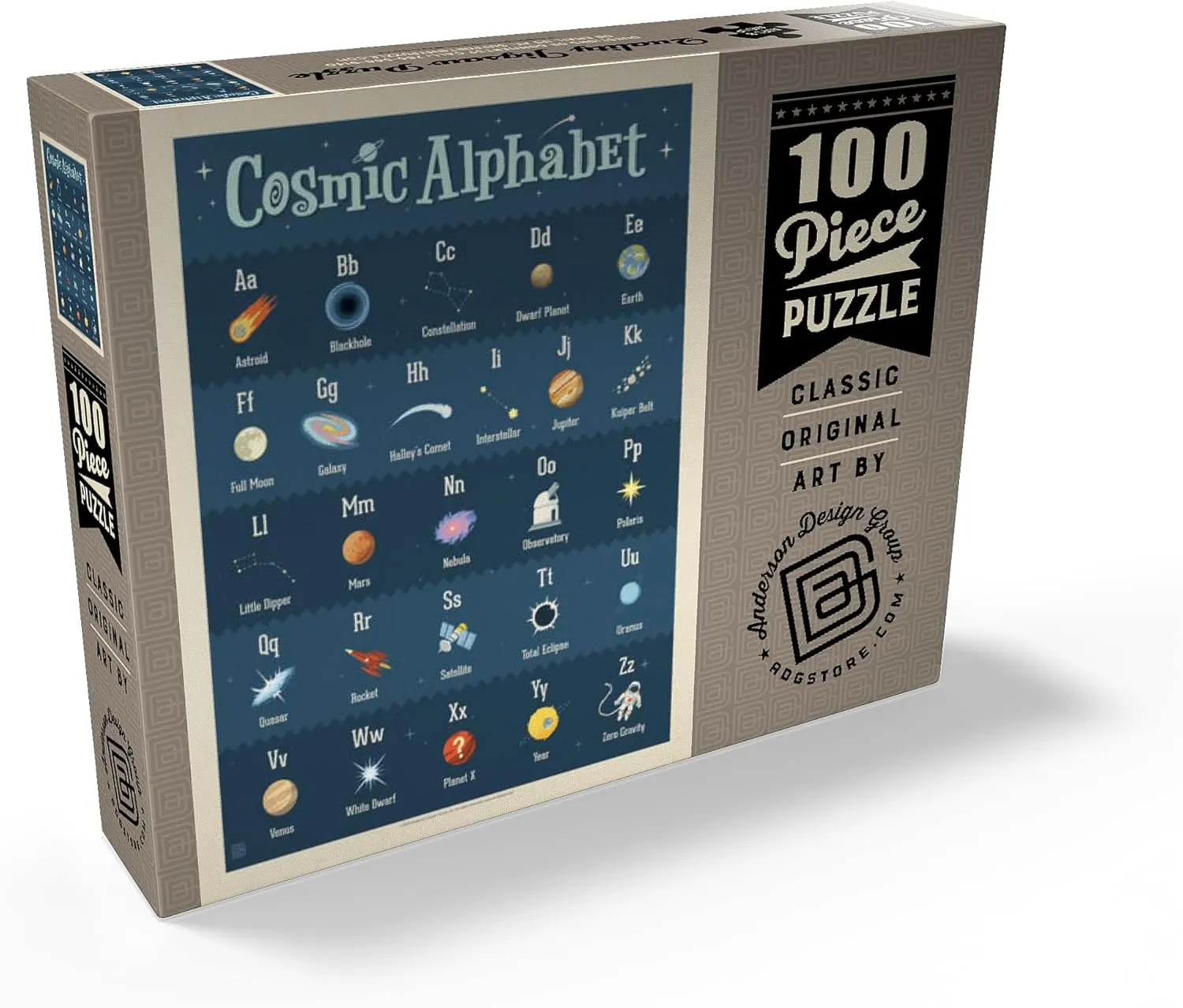 MyPuzzle Cosmic Alphabet, Vintage Poster - Premium 100 Piece Jigsaw Puzzle for Adults