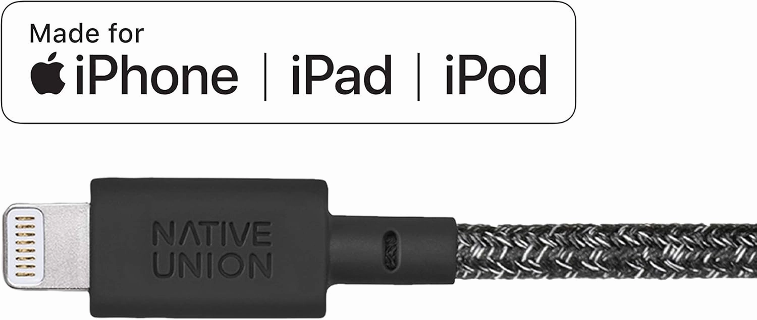Native Union BELT Cable XL - 10ft Ultra-Strong Reinforced [MFi Certified] Durable Lightning to USB Charging Cable with Leather Strap compatible with iPhone 14, iPhone 13, iPhone 12 and Earlier(Cosmos)