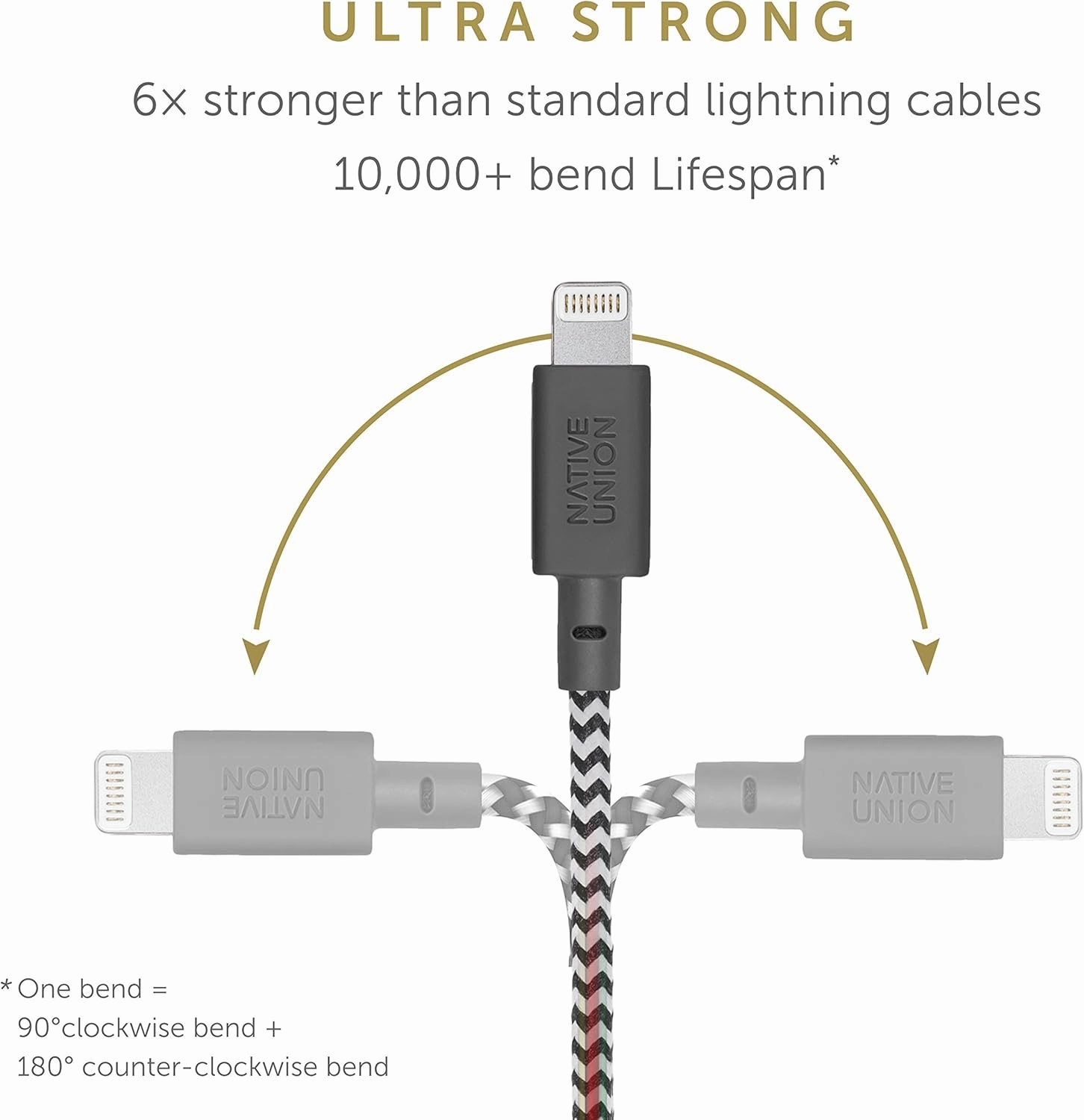Native Union BELT Cable XL - 10ft Ultra-Strong Reinforced [MFi Certified] Durable Lightning to USB Charging Cable with Leather Strap compatible with iPhone 14, iPhone 13, iPhone 12 and Earlier (Zebra)