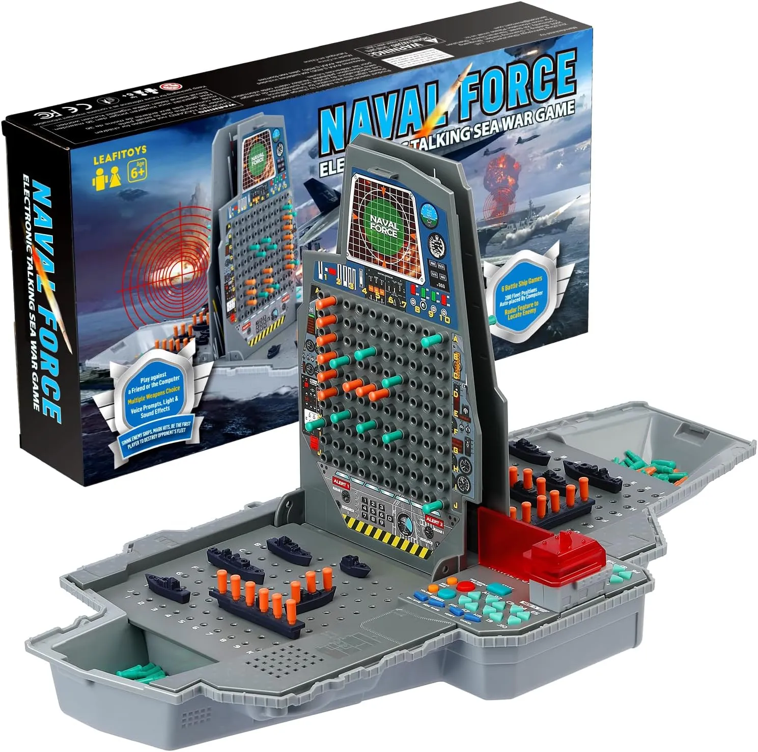Naval Force Electronic Battle Game, Talking Sea Battle Radar Reload Strategy Board Game for Kids with Lights, Sounds, Special Attacks, 200 Preset Ship Layouts Quick Set-up, 1-2 Players Family Game