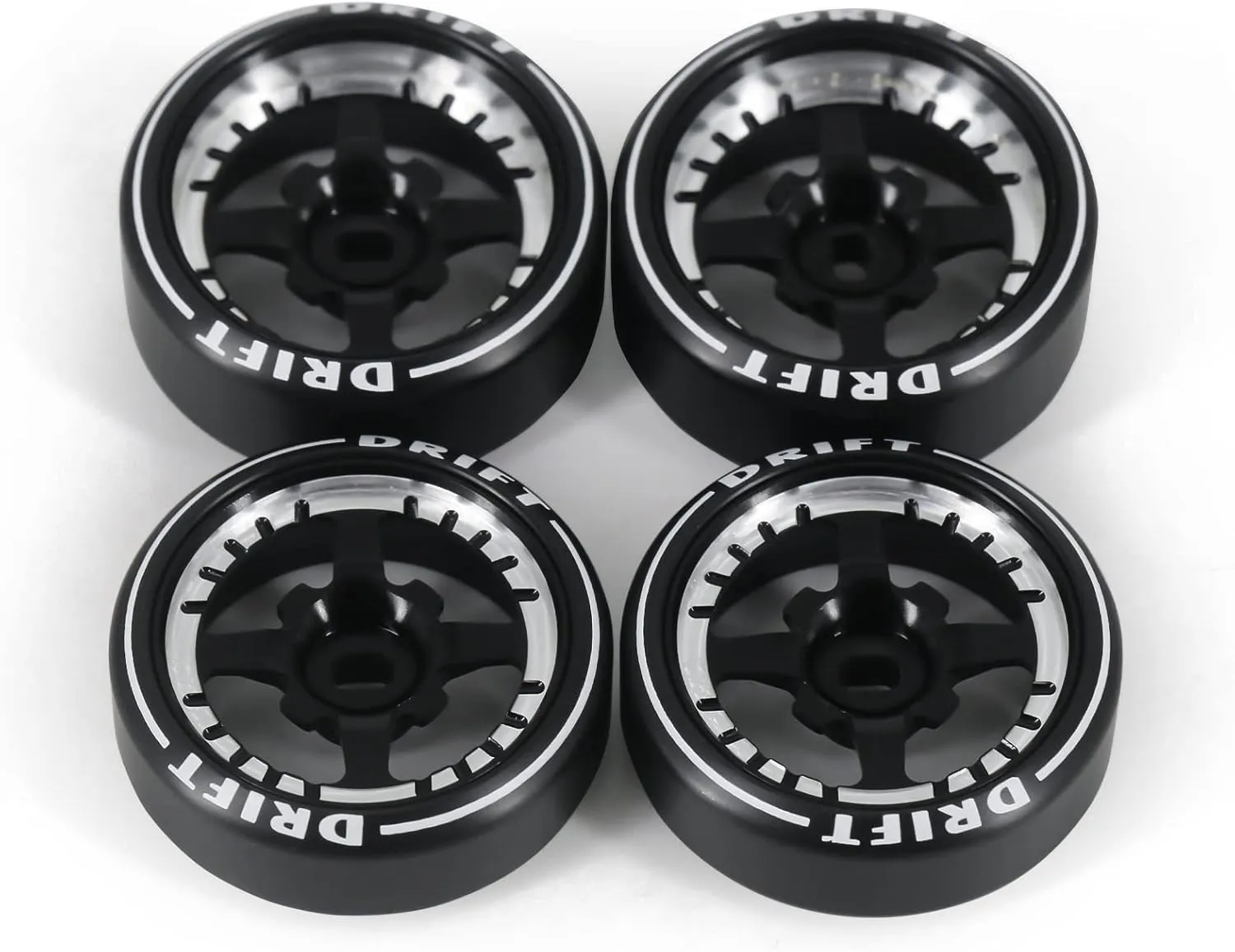 New 4 Pcs Rc Car Drift Wheels with Logo Tires for 1/28 Wltoys K969 K989 K929, [2N 2W] 4 Spoke Durable Aluminum Alloy Rc Drift Car Tires for 1/24 1/28 Mini-Q HGD1 HGV1 Upgrade Parts (Black)