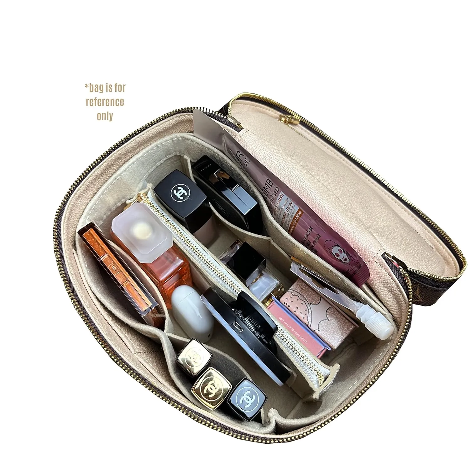 Nice bb Organizer Insert Nice Mini Vanity Organizer Nice Makeup Bag Case Liner Protector Premium Felt Handmade (Nice Mini, Beige)