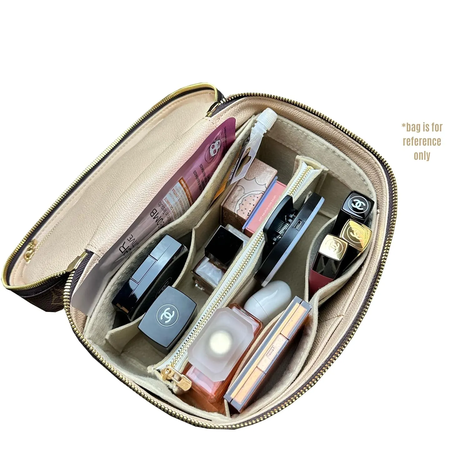 Nice bb Organizer Insert Nice Mini Vanity Organizer Nice Makeup Bag Case Liner Protector Premium Felt Handmade (Nice Mini, Beige)