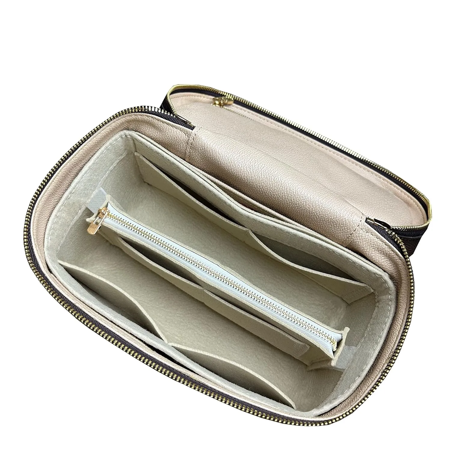 Nice bb Organizer Insert Nice Mini Vanity Organizer Nice Makeup Bag Case Liner Protector Premium Felt Handmade (Nice Mini, Beige)