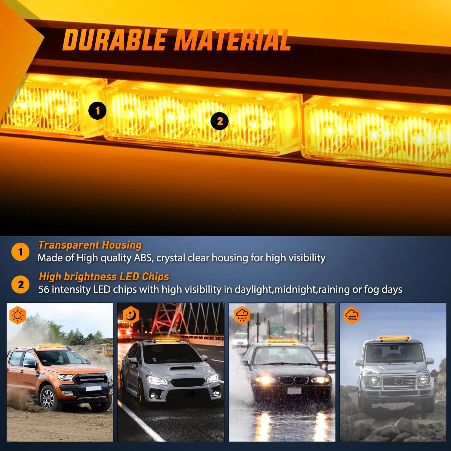Nilight 29.5" Roof Top Strobe Lights 56LED Hazard Light Emergency Safety Warning LED Flashing Bar Magnetic Mount 12V 24V Cars Trucks Tractors Snow Plows Construction Vehicles