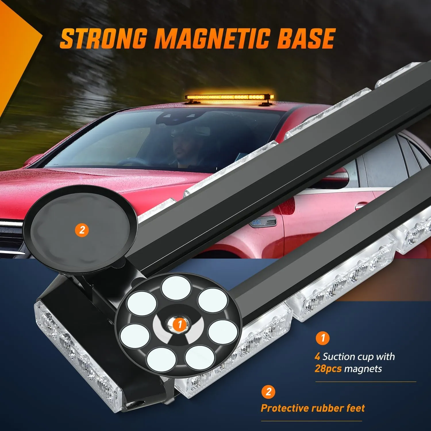 Nilight 29.5" Roof Top Strobe Lights 56LED Hazard Light Emergency Safety Warning LED Flashing Bar Magnetic Mount 12V 24V Cars Trucks Tractors Snow Plows Construction Vehicles