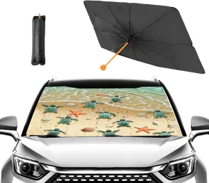 Ocean Sea Turtle Umbrella Sunshade for Car, SUV, Trucks - Foldable Reflective Sunshade (57 x 31 in) Blocks UV Rays, Keeps Vehicle Cool