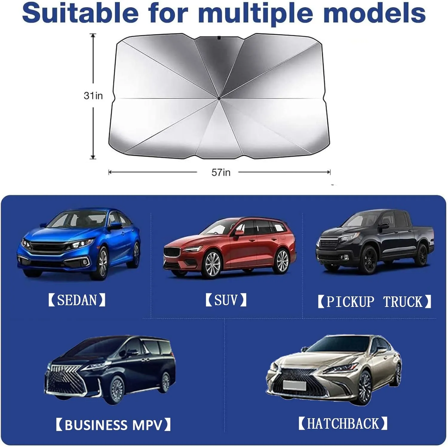 Ocean Sea Turtle Umbrella Sunshade for Car, SUV, Trucks - Foldable Reflective Sunshade (57 x 31 in) Blocks UV Rays, Keeps Vehicle Cool