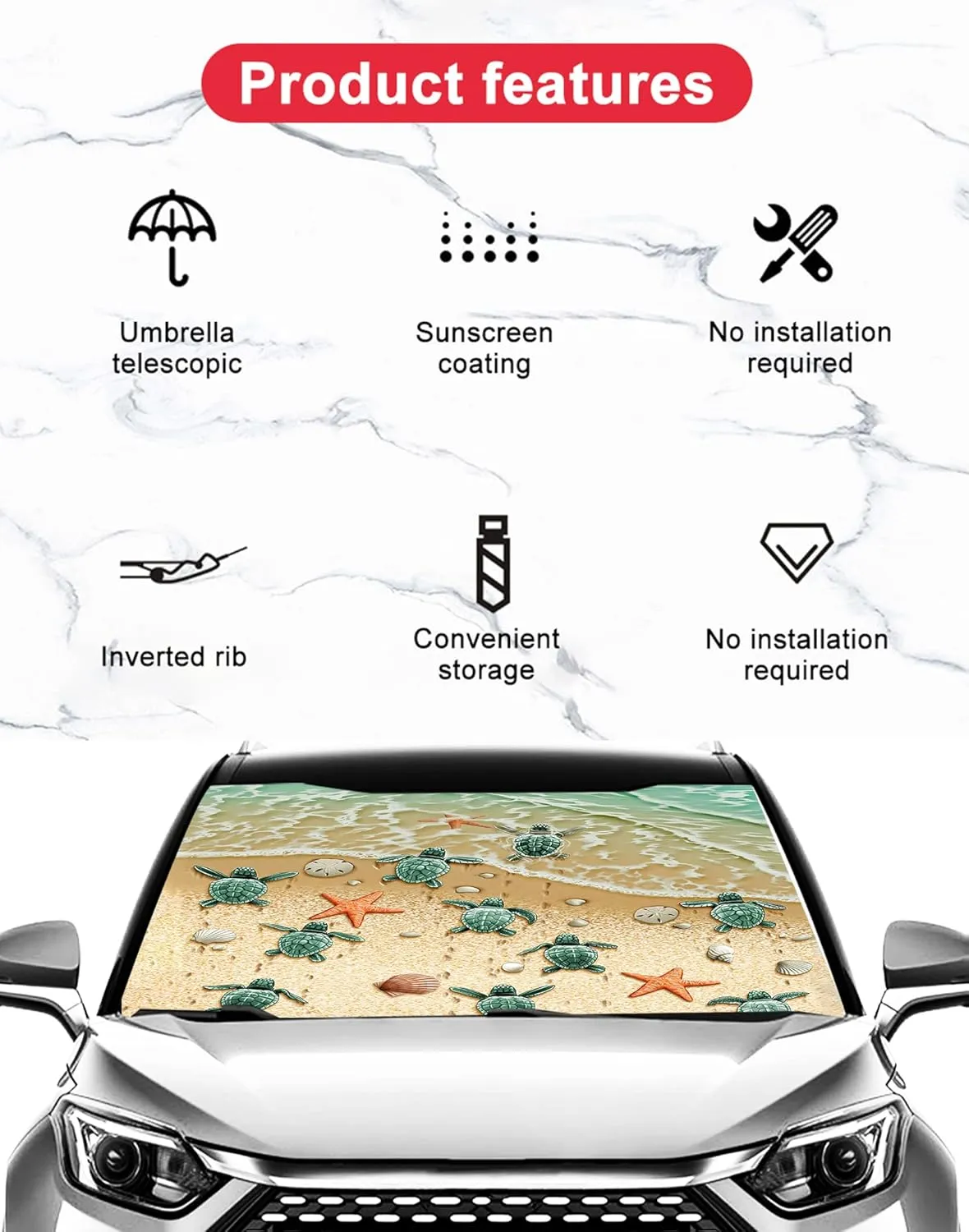 Ocean Sea Turtle Umbrella Sunshade for Car, SUV, Trucks - Foldable Reflective Sunshade (57 x 31 in) Blocks UV Rays, Keeps Vehicle Cool