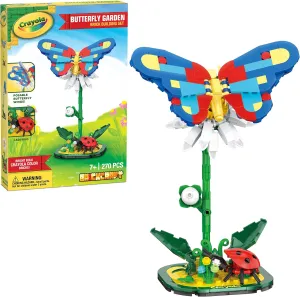 Officially Licensed Crayola Butterfly Garden with Ladybug, Flower, and Posable Butterfly Included 270 Pieces Multicolored Brick Building Set