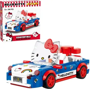 Officially Licensed Sanrio Hello Kitty Custom Convertible with Detailed face and Sticker Sheet Included 294 Pieces Multicolored Brick Building Set