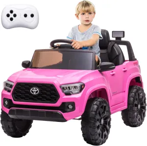 Officially Licensed Toyota Tacoma Car, 12V Battery Powered Electric Car with Remote Control, Spring Suspension Safety Belt, 2-Speed Ride On Toy Car with Headlights, for 37-96 Months (Pink)