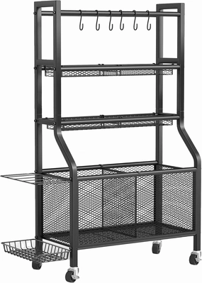 OHTEL 60 inch Garage Sports Equipment Organizer with 4 Removable Baskets & 6 Hooks, Mobile Outdoor Toy Storage Rack for Basement, Backyard, Indoor/Outdoor Use, Black