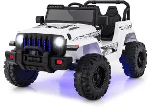 OLAKIDS Kids Ride on Truck, 12V Electric Vehicle with Remote Control, Battery Powered Toddler Car with Music, Horn, 3 Speeds, LED Lights, Bluetooth, USB, Radio (White)