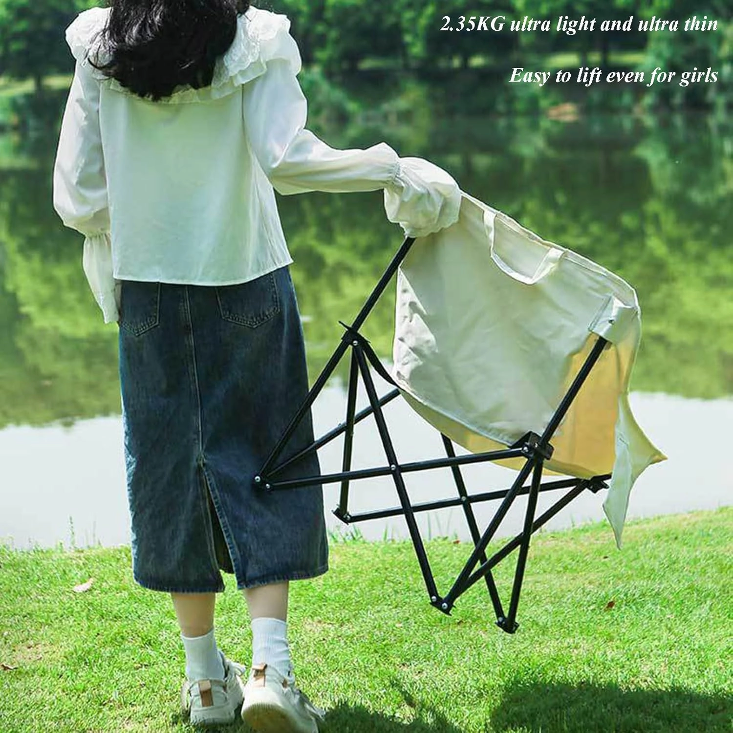 Oversized Folding Camping Chair - Portable Reclining Lounger for Tanning - Carry Bag Included - Heavy Duty Collapsible Chairs for Sports Garden Beach Fishing, Yellow
