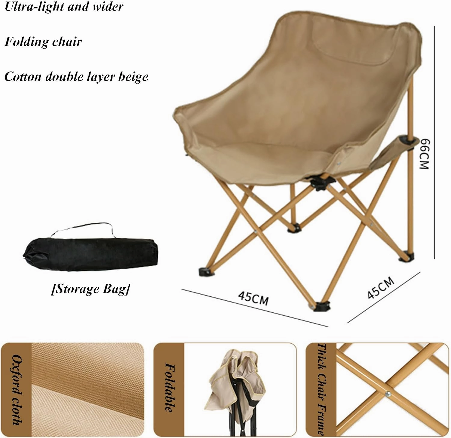 Oversized Folding Camping Chair - Portable Reclining Lounger for Tanning - Carry Bag Included - Heavy Duty Collapsible Chairs for Sports Garden Beach Fishing, Yellow