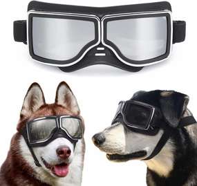 OWNPETS Large Dog Sunglasses Goggles UV Protection Windproof Dustproof Snowproof Outdoor Riding Motorcycle Driving Dog Goggles Soft Frame Adjustable Strap Black