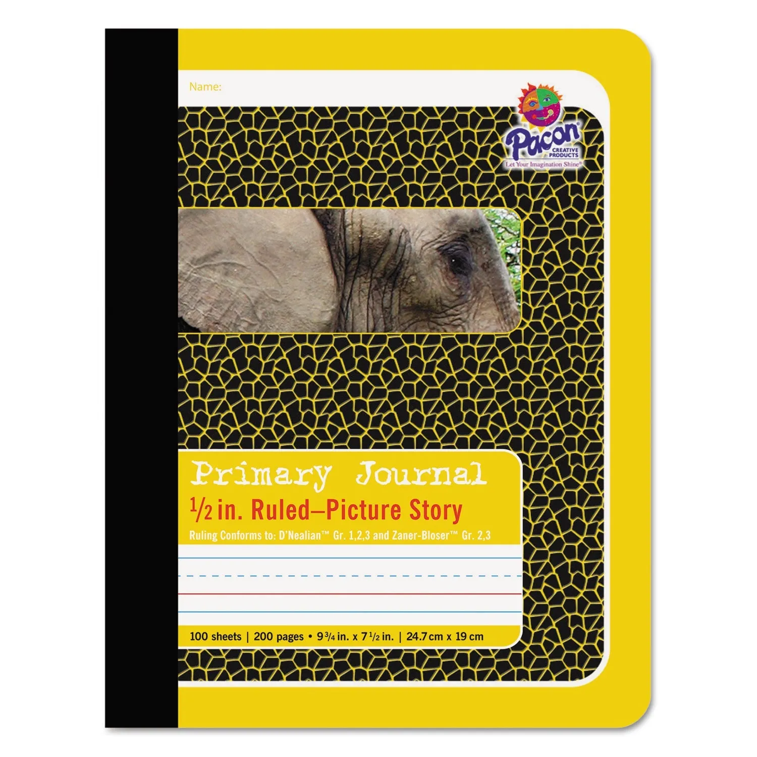 Pacon® Primary Journal, D'Nealian 1-3, Zaner-Bloser 2-3, Manuscript Format, Yellow Cover, (100) 9.75 x 7.5 Sheets