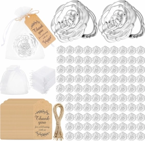 Panelee 96 Set Rose Compact Mirrors Bulk Quinceanera Wedding Party Favors Including Rose Shape Mirrors Thank You Tags and Jute Twine with White Organza Bags for Wedding Guests Souvenir(Silver)